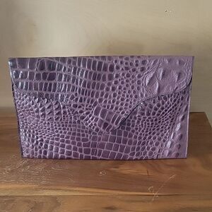 NEW JJ Winters Purple Leather Blake Lively Envelope Clutch Bag Snake Croc RARE